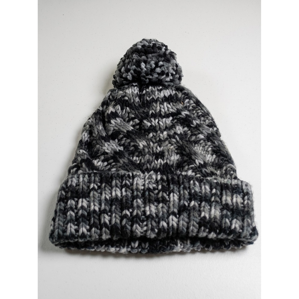 Columbia Womens Beanie Hat Chunky Cable Knit Fleece Lined Pom Pom Marled Grey OS